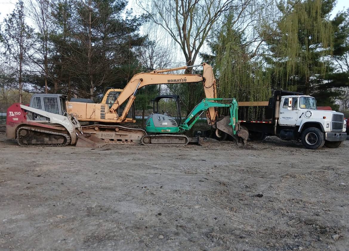 Brohez Trucking full equipment fleet lineup — excavators, skid steers, dump trucks