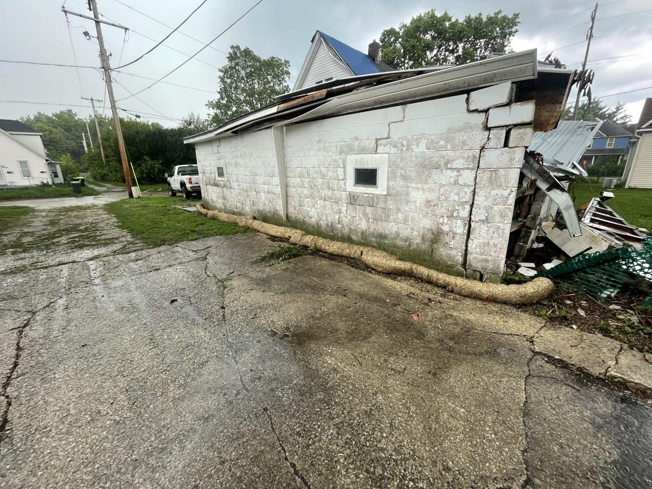 Collapsing block outbuilding on a central Illinois demolition job — Brohez Trucking LLC