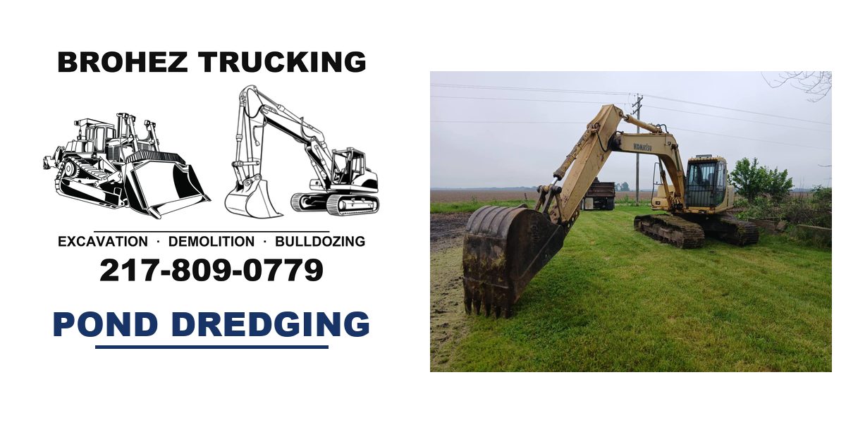 Komatsu excavator on a pond job in central Illinois — Brohez Trucking LLC pond builder